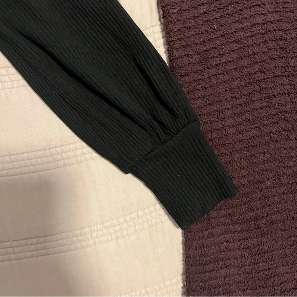 Reformation Black Chapel Ribbed Long Sleeve Ruffle Dress mock neck - Picture 6 of 7